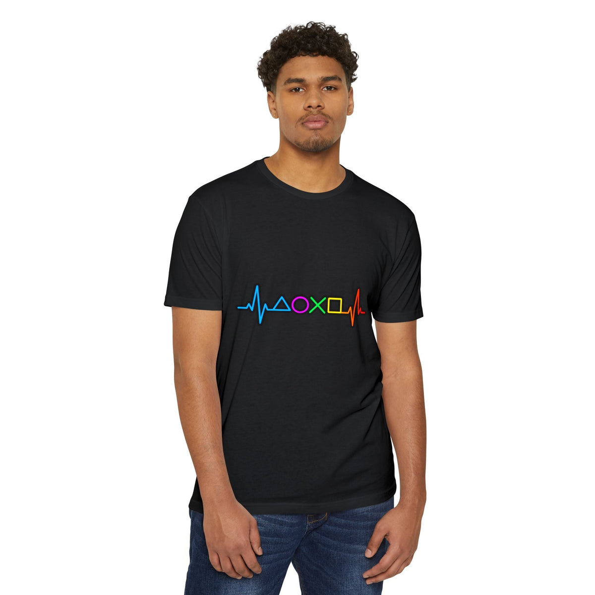 PlayStation Button Pulse T-Shirt — Rainbow Controller Symbols Heartbeat Tee Printify