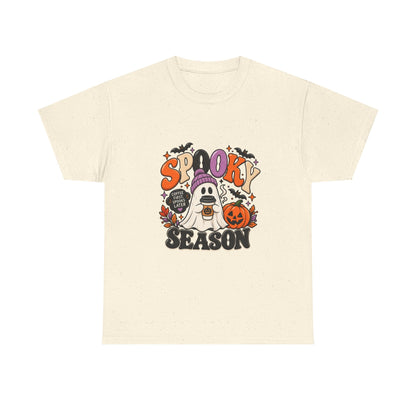 Spooky Season Halloween T-Shirt — Cute Ghost, Pumpkin & Bat Graphic Tee Printify
