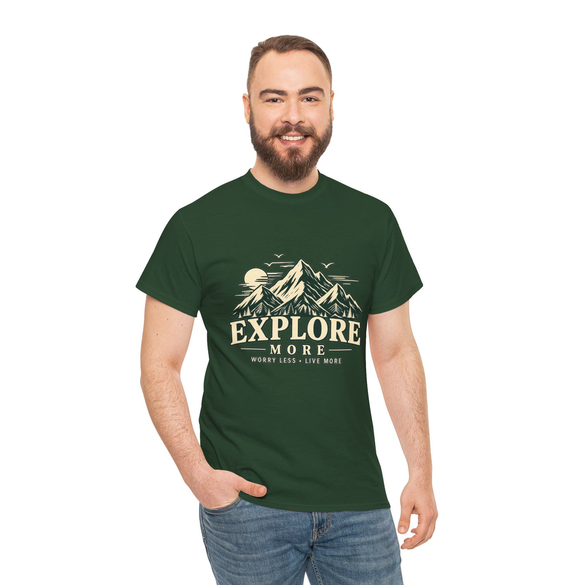 Explore More Mountain T-Shirt — Adventure Outdoors Tee ("Explore More" Design) Printify