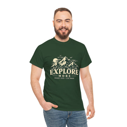 Explore More Mountain T-Shirt — Adventure Outdoors Tee ("Explore More" Design) Printify
