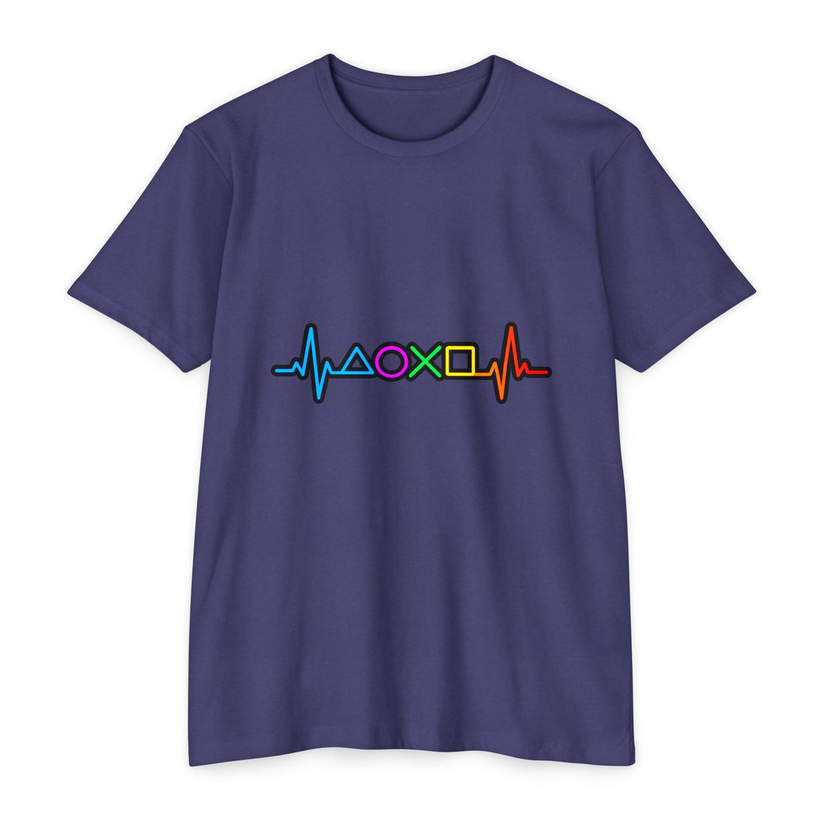 PlayStation Button Pulse T-Shirt — Rainbow Controller Symbols Heartbeat Tee Printify