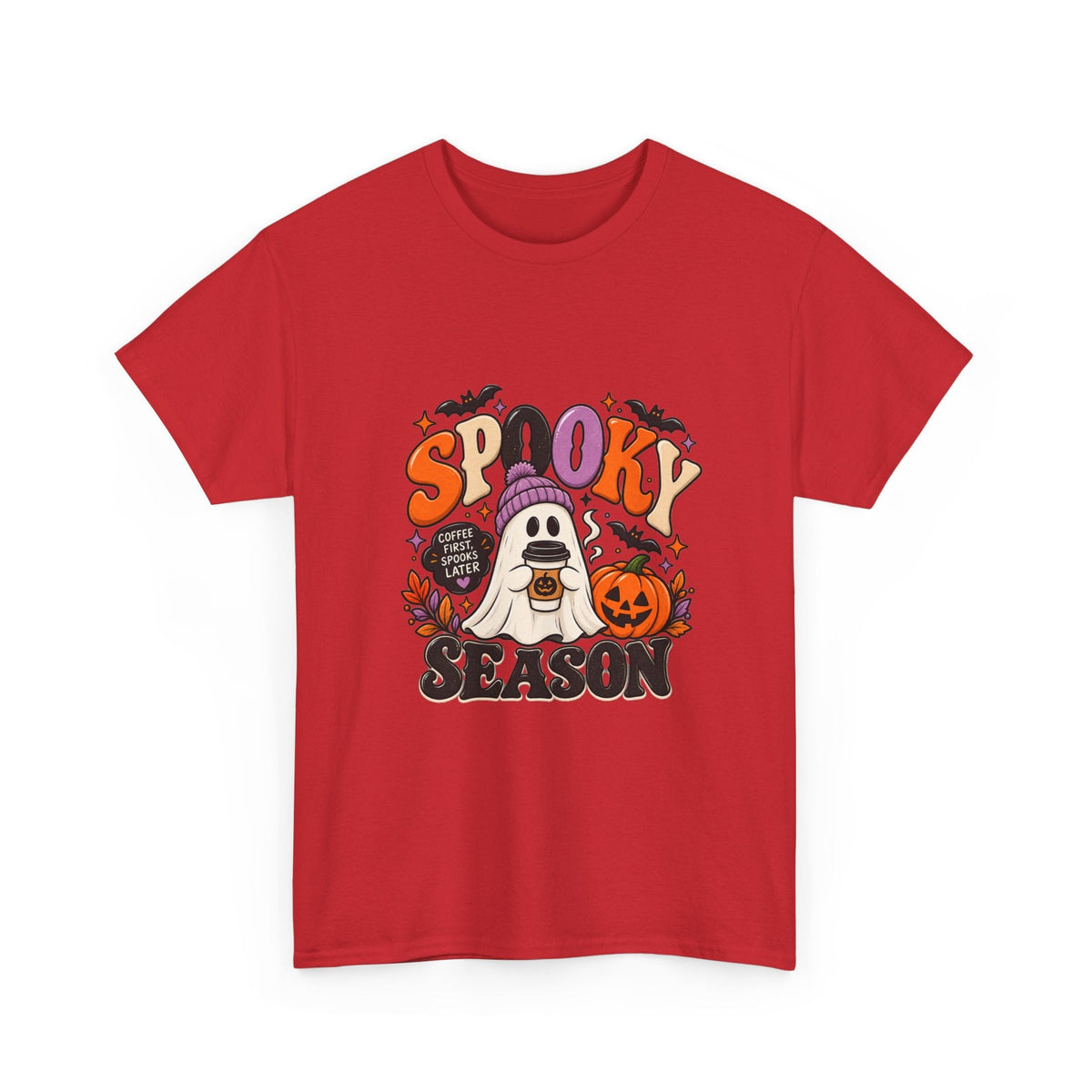 Spooky Season Halloween T-Shirt — Cute Ghost, Pumpkin & Bat Graphic Tee Printify