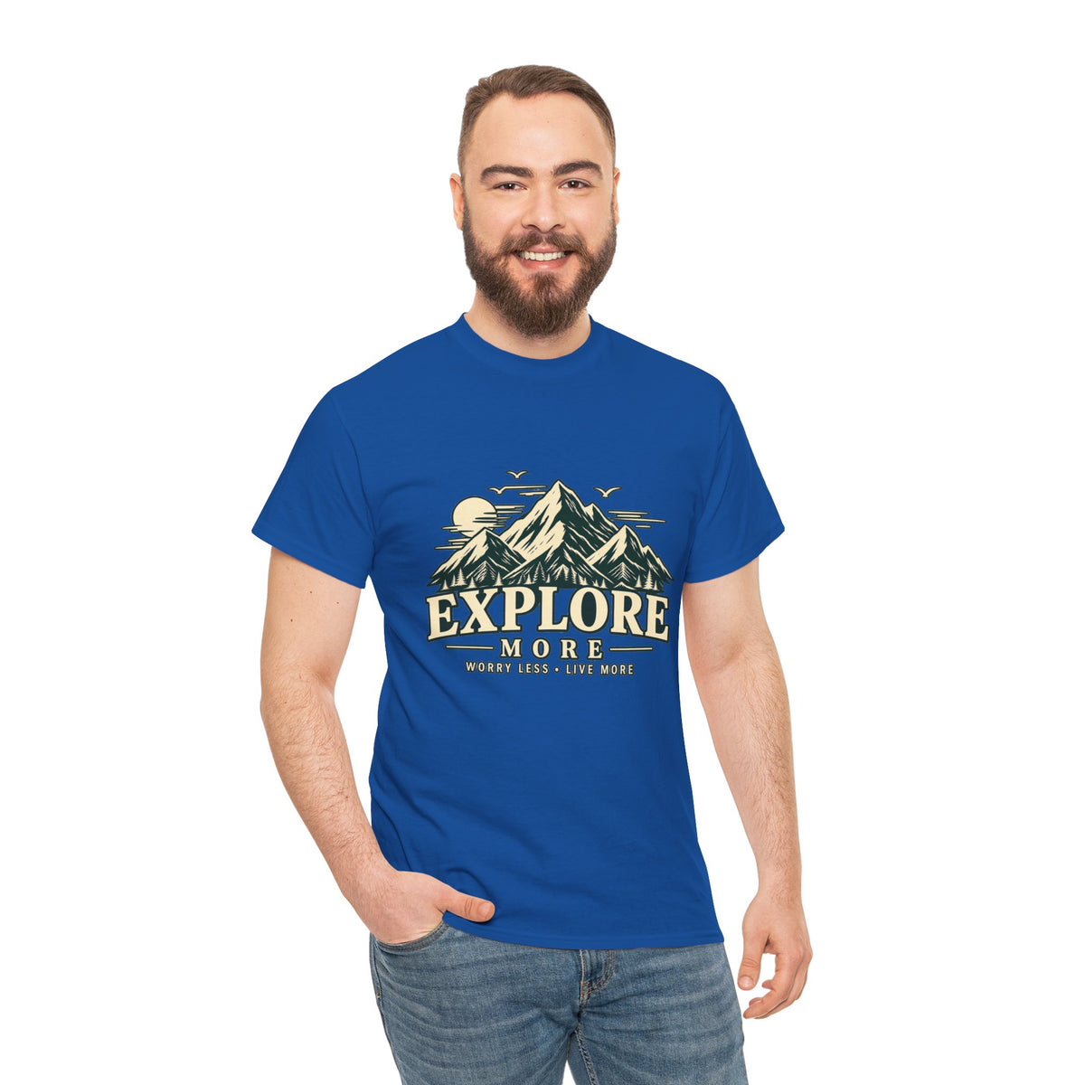 Explore More Mountain T-Shirt — Adventure Outdoors Tee ("Explore More" Design) Printify
