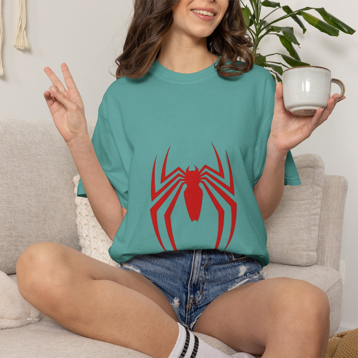 Spider Emblem T‑Shirt — Red Arachnid Graphic Tee Printify