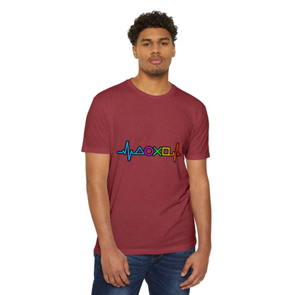 PlayStation Button Pulse T-Shirt — Rainbow Controller Symbols Heartbeat Tee Printify