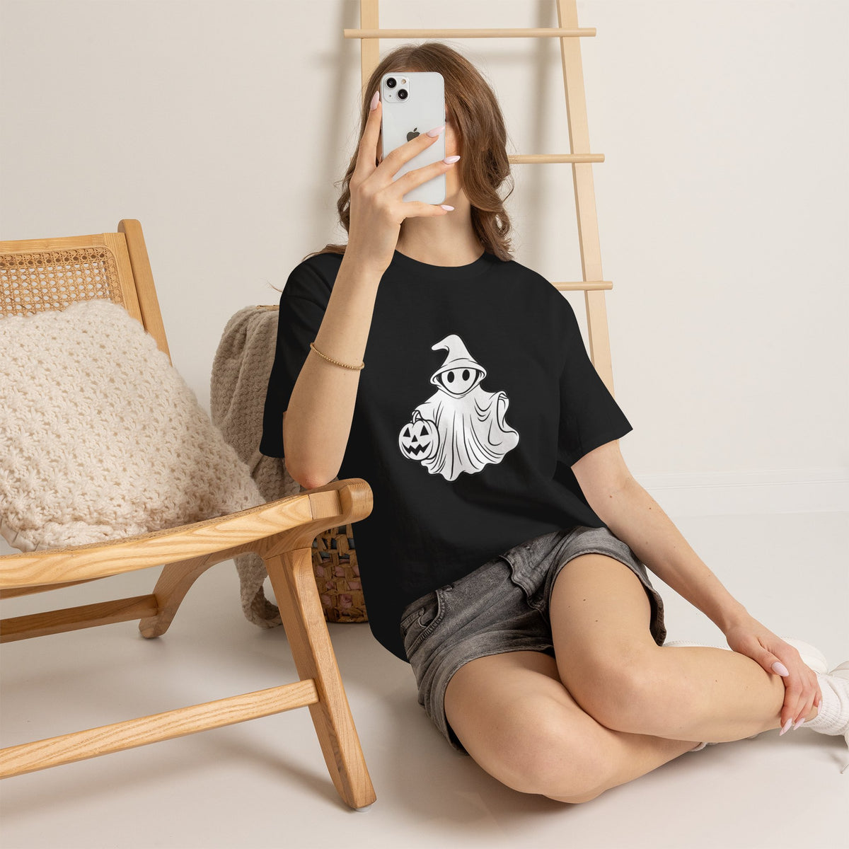 Ghost with Jack-O'-Lantern T-Shirt — Cute Halloween Graphic Tee Printify