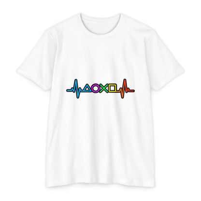 PlayStation Button Pulse T-Shirt — Rainbow Controller Symbols Heartbeat Tee Printify