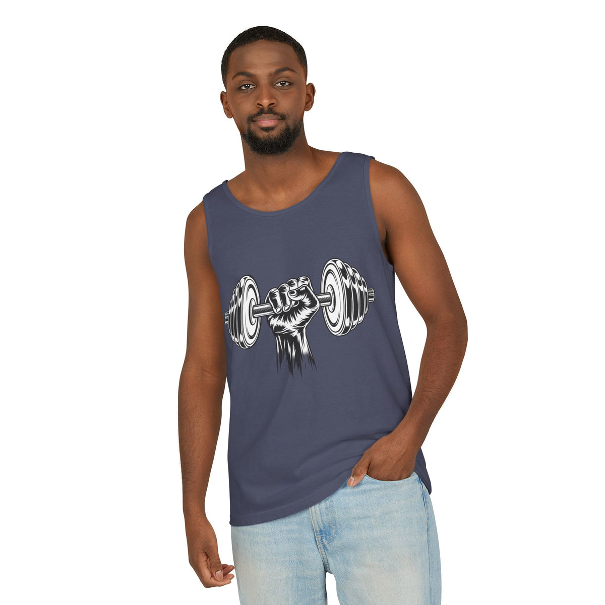 Weightlifting Fist Tank Top — Dumbbell Gym Muscle Workout Tank Printify