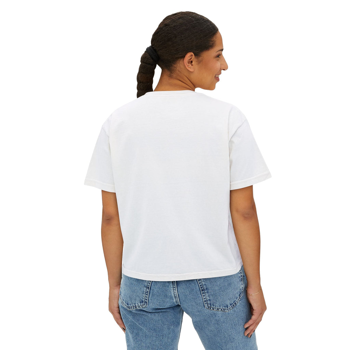 Cute Cat & Butterfly Women's Boxy Tee – Minimal Kawaii Cat T-Shirt Printify