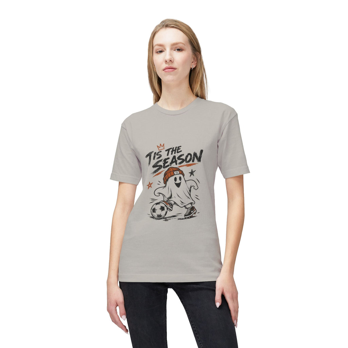 T-Shirt — "'Tis the Season" Soccer Ghost Graphic Tee Printify
