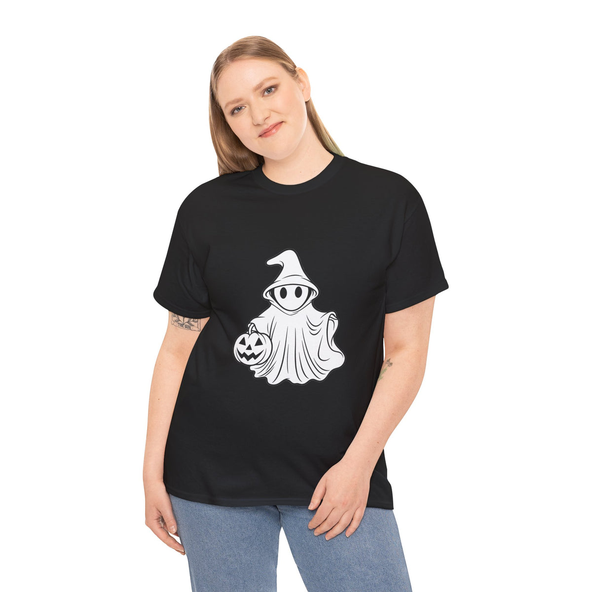 Ghost with Jack-O'-Lantern T-Shirt — Cute Halloween Graphic Tee Printify