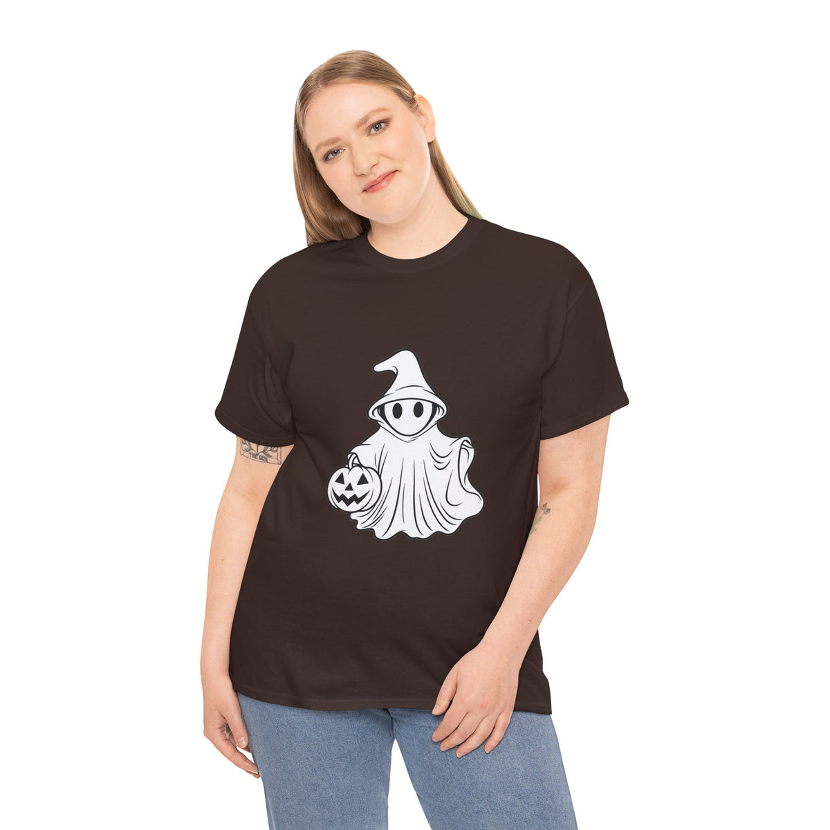 Ghost with Jack-O'-Lantern T-Shirt — Cute Halloween Graphic Tee Printify