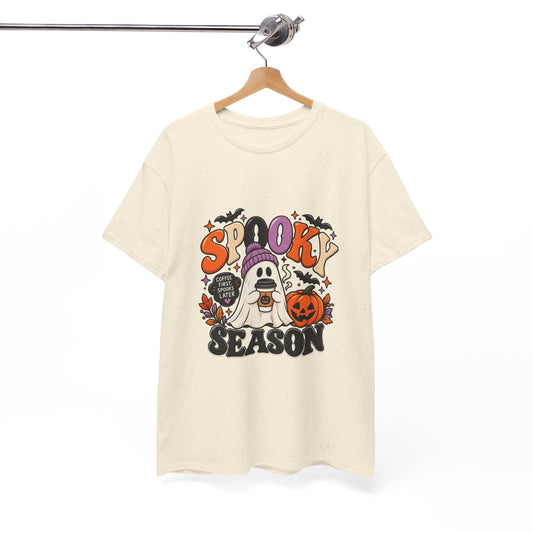 Spooky Season Halloween T-Shirt — Cute Ghost, Pumpkin & Bat Graphic Tee Printify