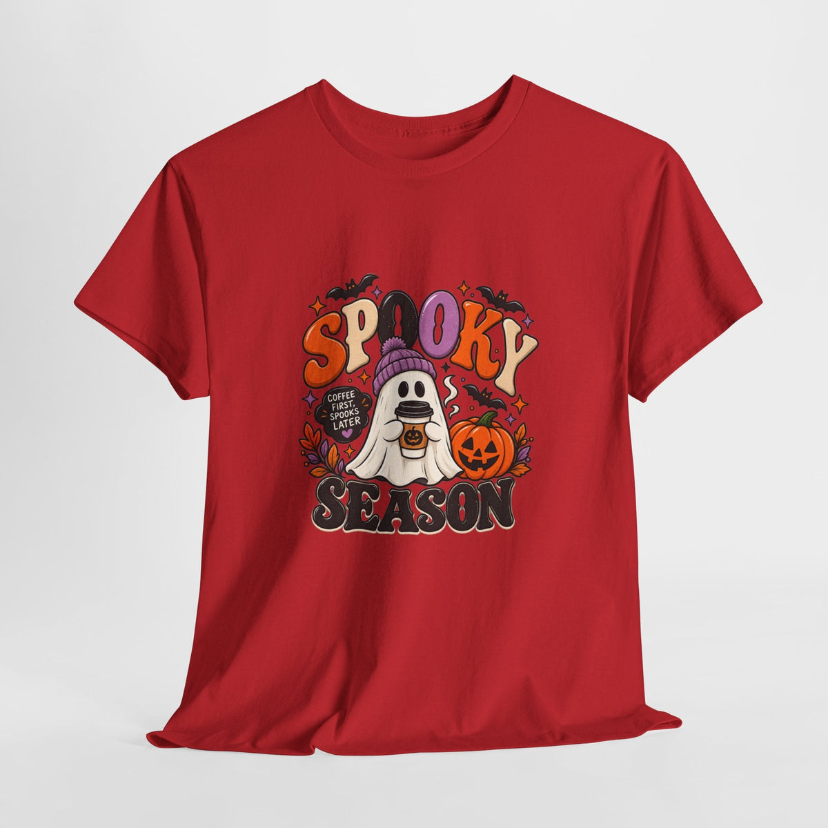 Spooky Season Halloween T-Shirt — Cute Ghost, Pumpkin & Bat Graphic Tee Printify