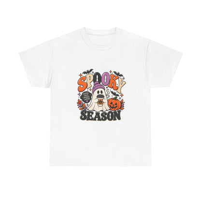 Spooky Season Halloween T-Shirt — Cute Ghost, Pumpkin & Bat Graphic Tee Printify