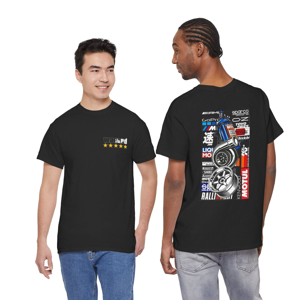 Racing Wheels Tee — Motorsport Logo Graphic T-Shirt Printify