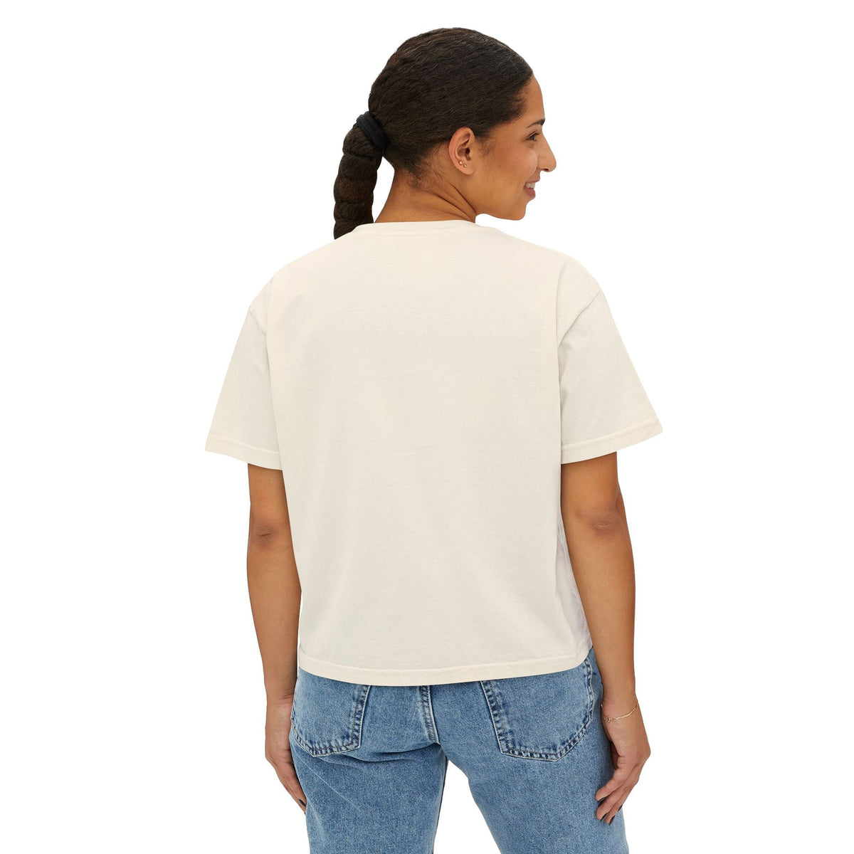 Cute Cat & Butterfly Women's Boxy Tee – Minimal Kawaii Cat T-Shirt Printify
