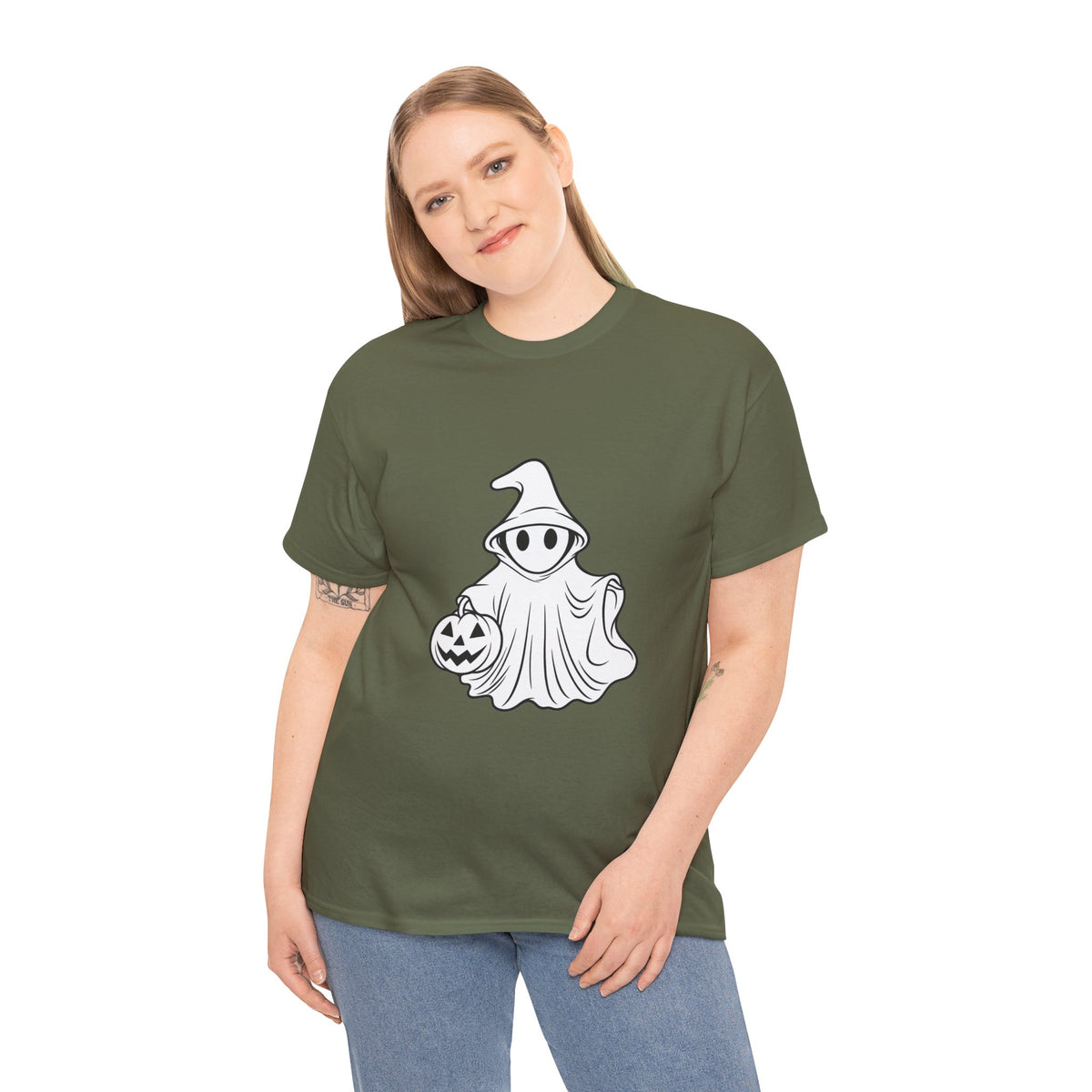 Ghost with Jack-O'-Lantern T-Shirt — Cute Halloween Graphic Tee Printify