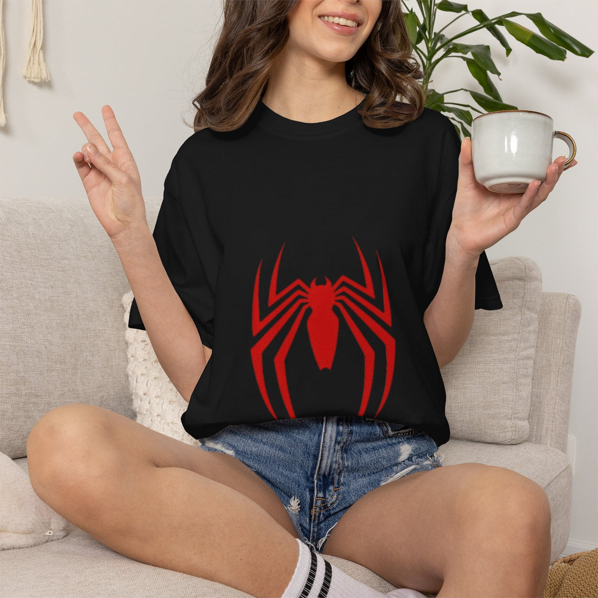 Spider Emblem T‑Shirt — Red Arachnid Graphic Tee Printify