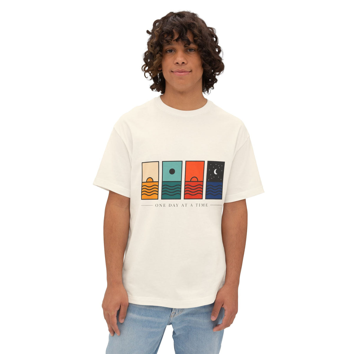 Day & Night Minimalist Graphic Tee — "One Day at a Time" Printify