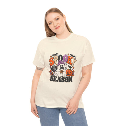 Spooky Season Halloween T-Shirt — Cute Ghost, Pumpkin & Bat Graphic Tee Printify