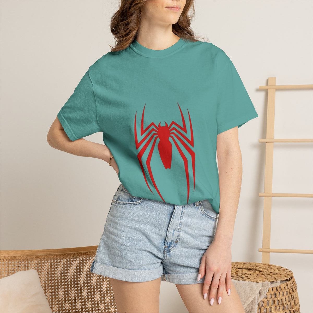 Spider Emblem T‑Shirt — Red Arachnid Graphic Tee Printify