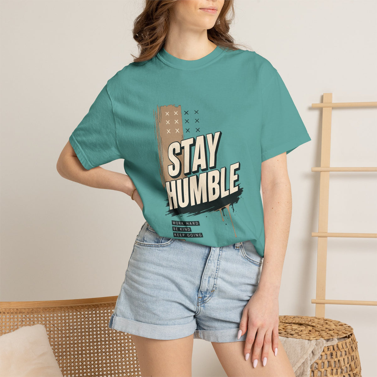Stay Humble T-Shirt — Vintage Military Green Graphic Tee Printify