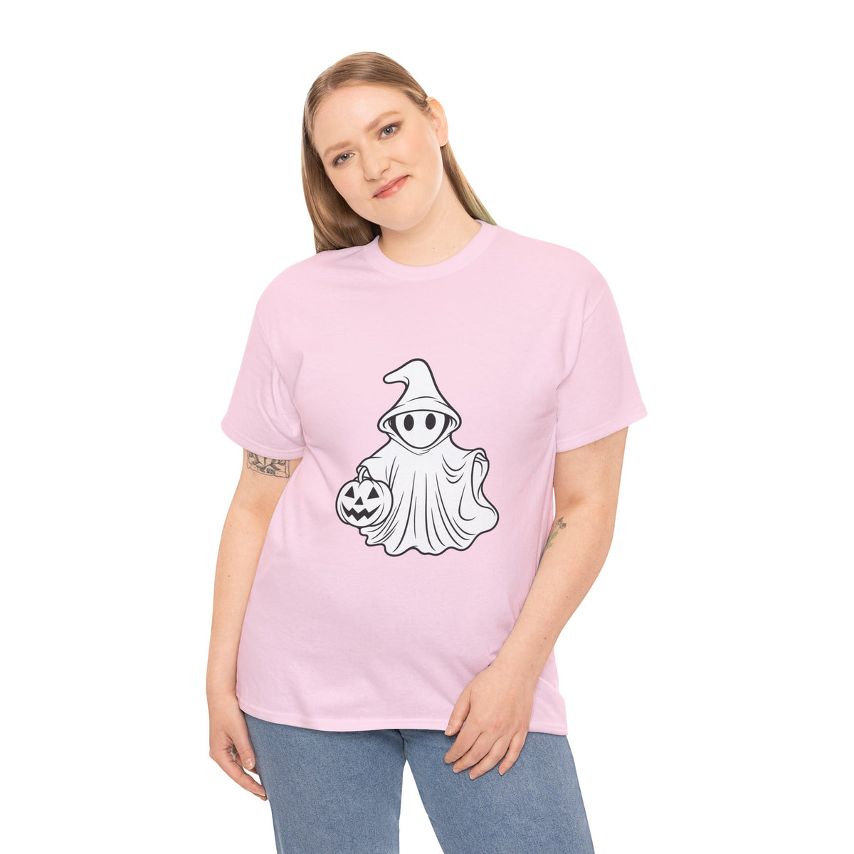 Ghost with Jack-O'-Lantern T-Shirt — Cute Halloween Graphic Tee Printify