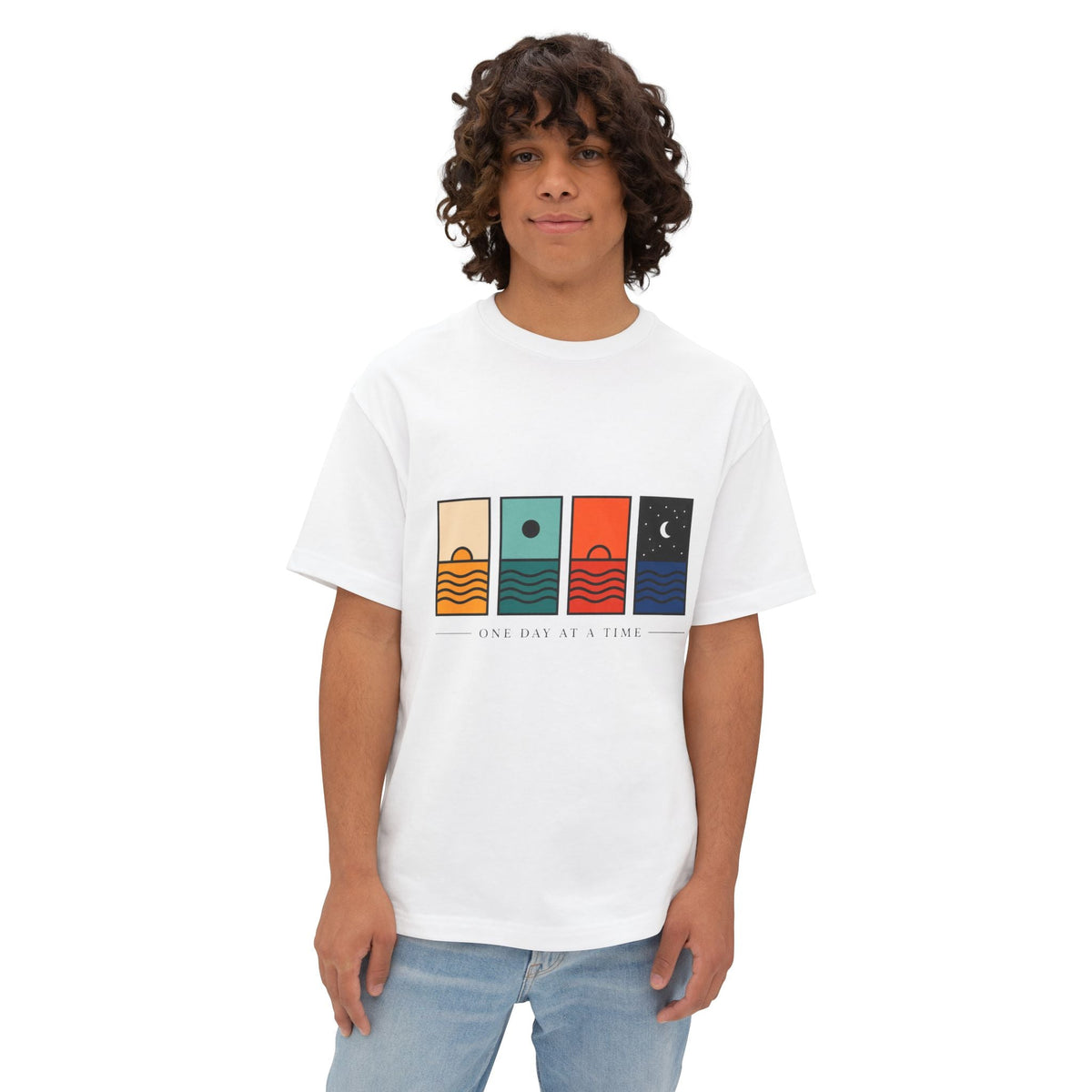 Day & Night Minimalist Graphic Tee — "One Day at a Time" Printify