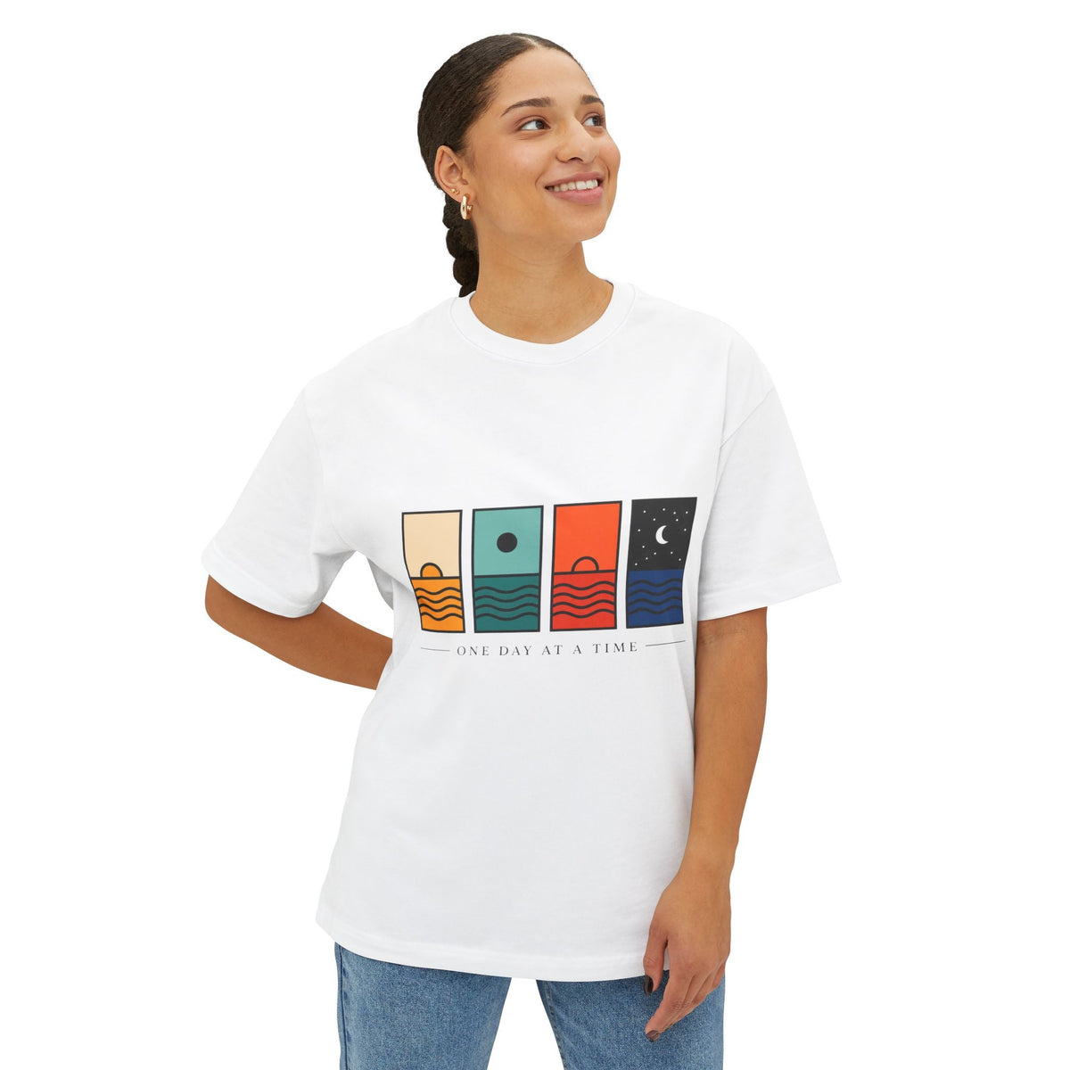Day & Night Minimalist Graphic Tee — "One Day at a Time" Printify