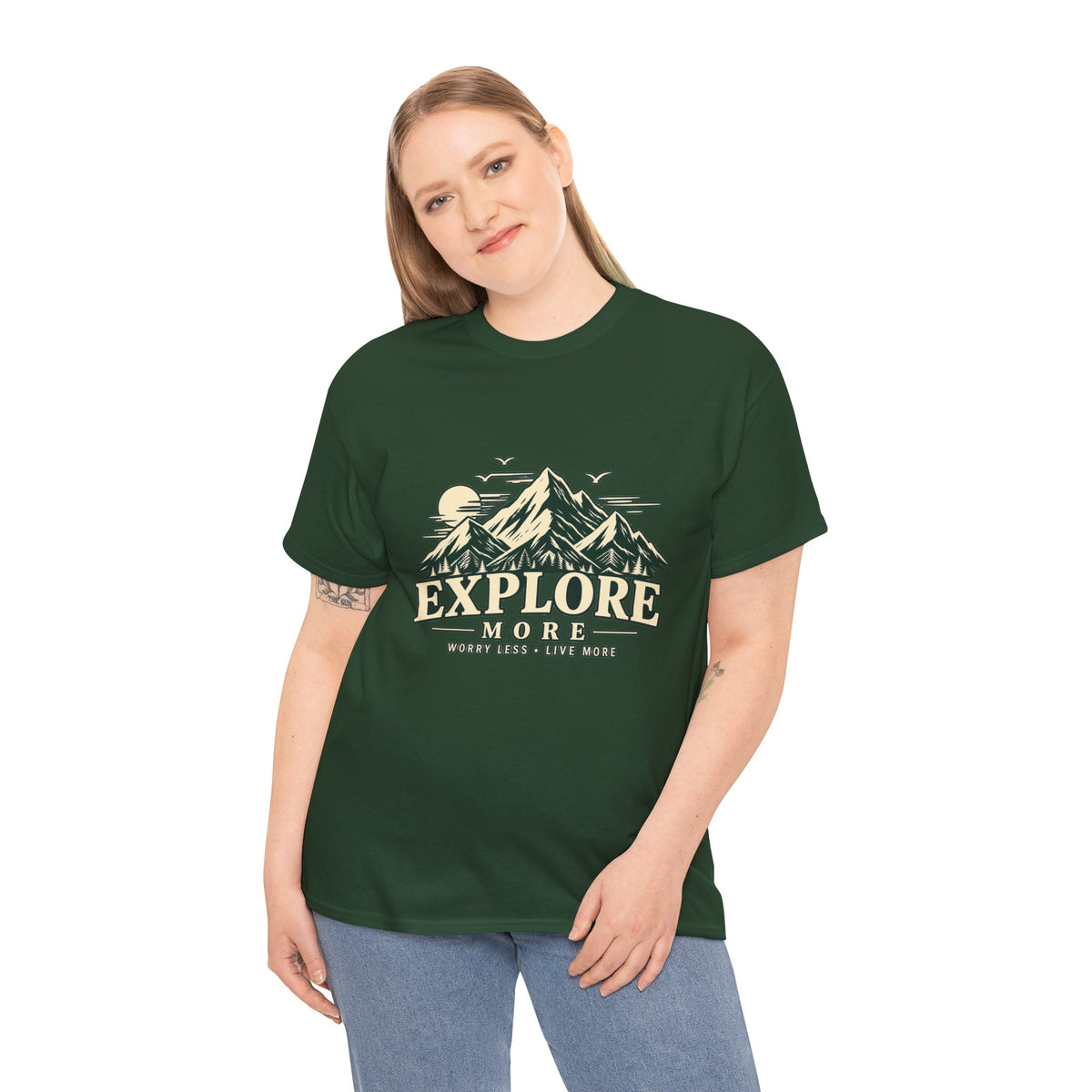 Explore More Mountain T-Shirt — Adventure Outdoors Tee ("Explore More" Design) Printify