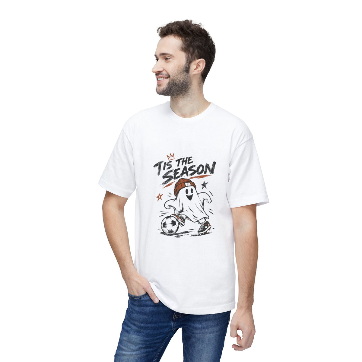 T-Shirt — "'Tis the Season" Soccer Ghost Graphic Tee Printify