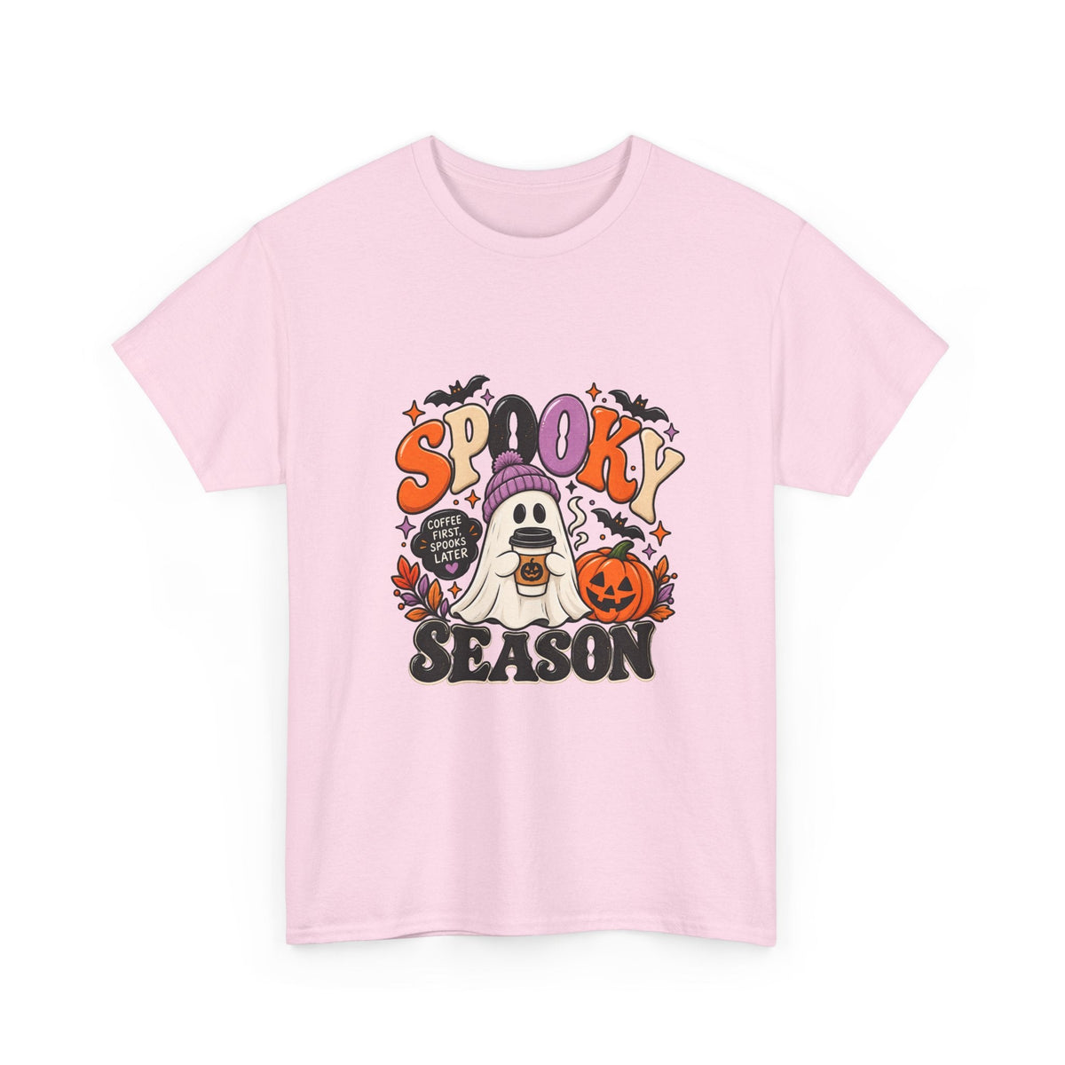 Spooky Season Halloween T-Shirt — Cute Ghost, Pumpkin & Bat Graphic Tee Printify