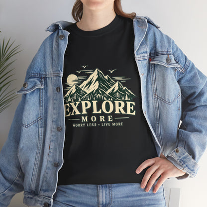 Explore More Mountain T-Shirt — Adventure Outdoors Tee ("Explore More" Design) Printify