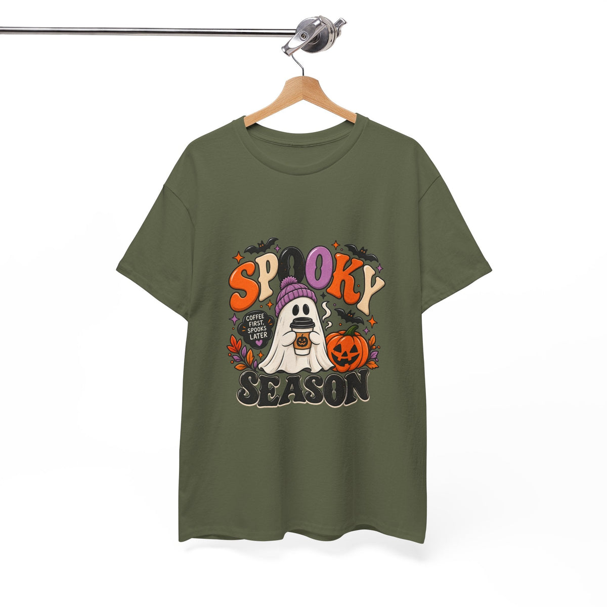Spooky Season Halloween T-Shirt — Cute Ghost, Pumpkin & Bat Graphic Tee Printify