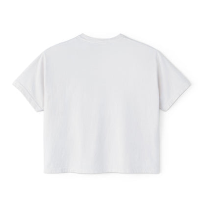 Cute Cat & Butterfly Women's Boxy Tee – Minimal Kawaii Cat T-Shirt Printify