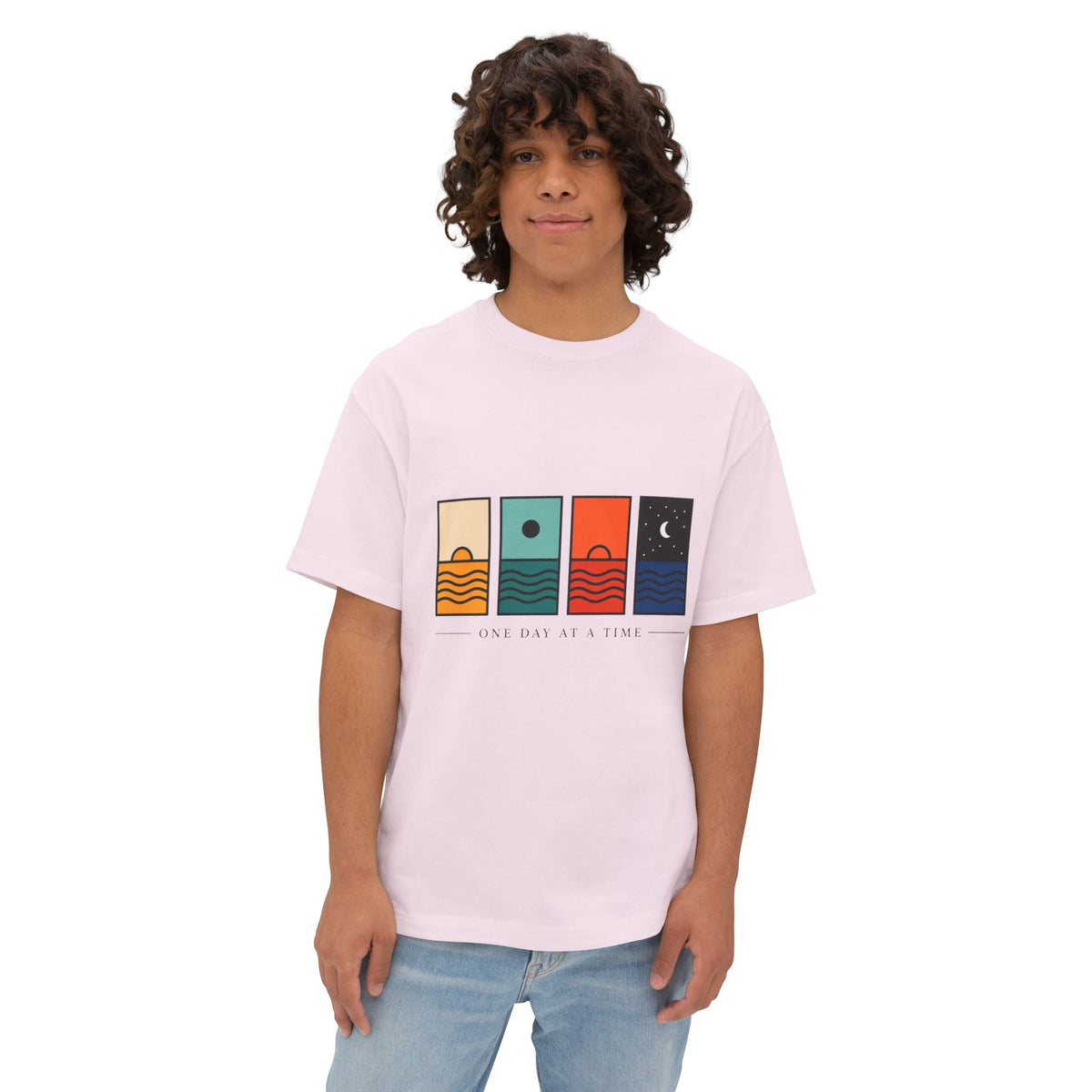 Day & Night Minimalist Graphic Tee — "One Day at a Time" Printify