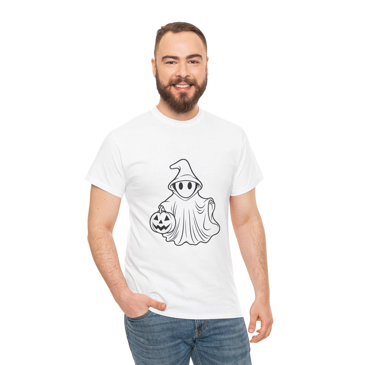 Ghost with Jack-O'-Lantern T-Shirt — Cute Halloween Graphic Tee Printify