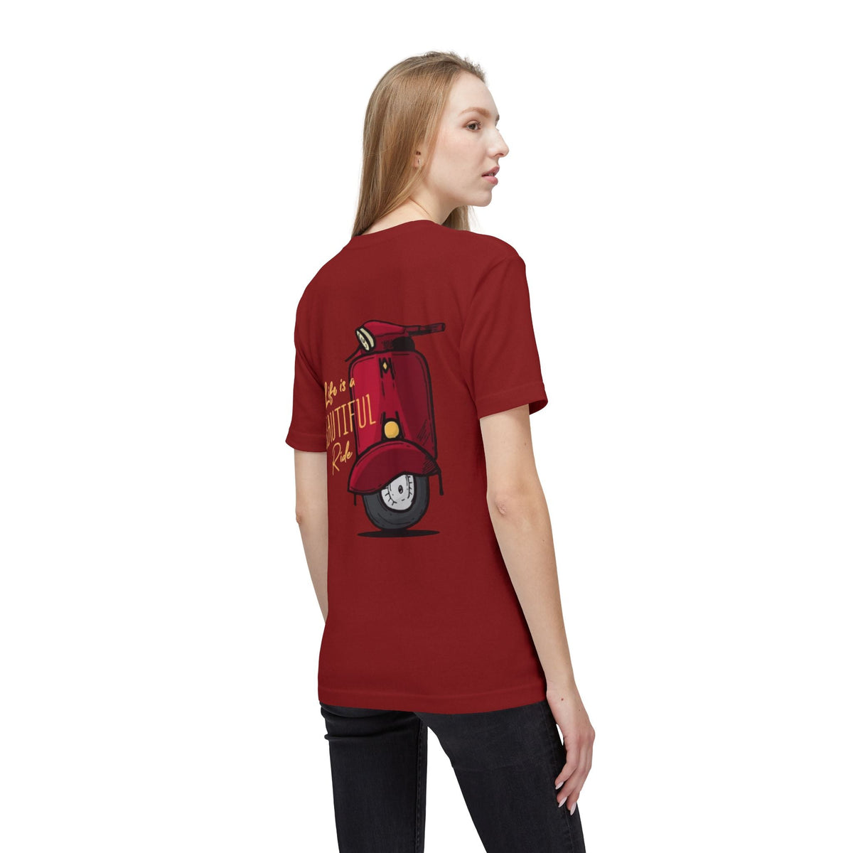 Life Is a Beautiful Ride Scooter T-Shirt — Vintage Red Vespa Graphic Tee Printify