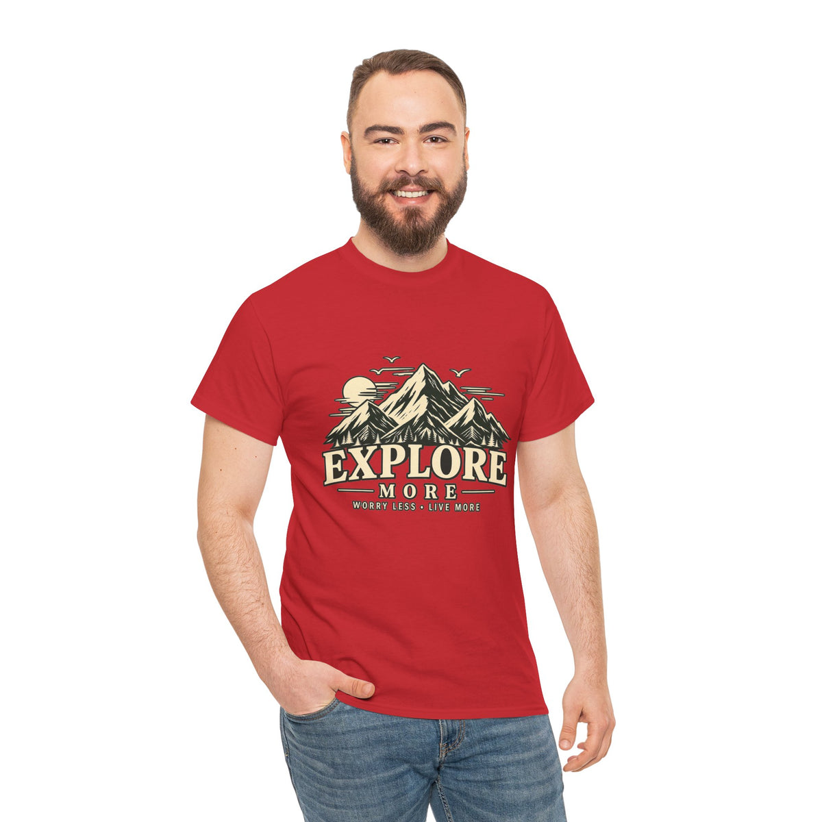 Explore More Mountain T-Shirt — Adventure Outdoors Tee ("Explore More" Design) Printify