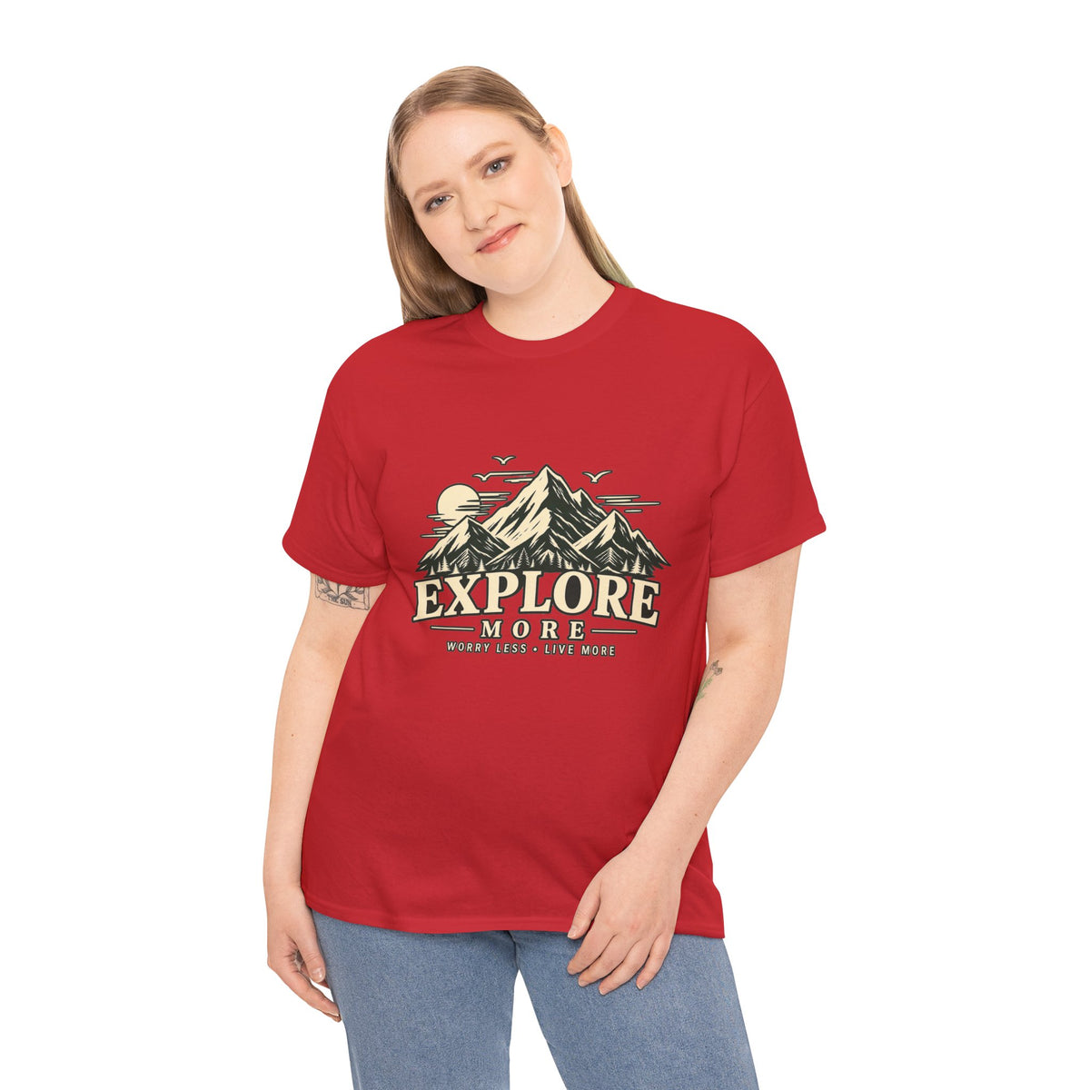 Explore More Mountain T-Shirt — Adventure Outdoors Tee ("Explore More" Design) Printify