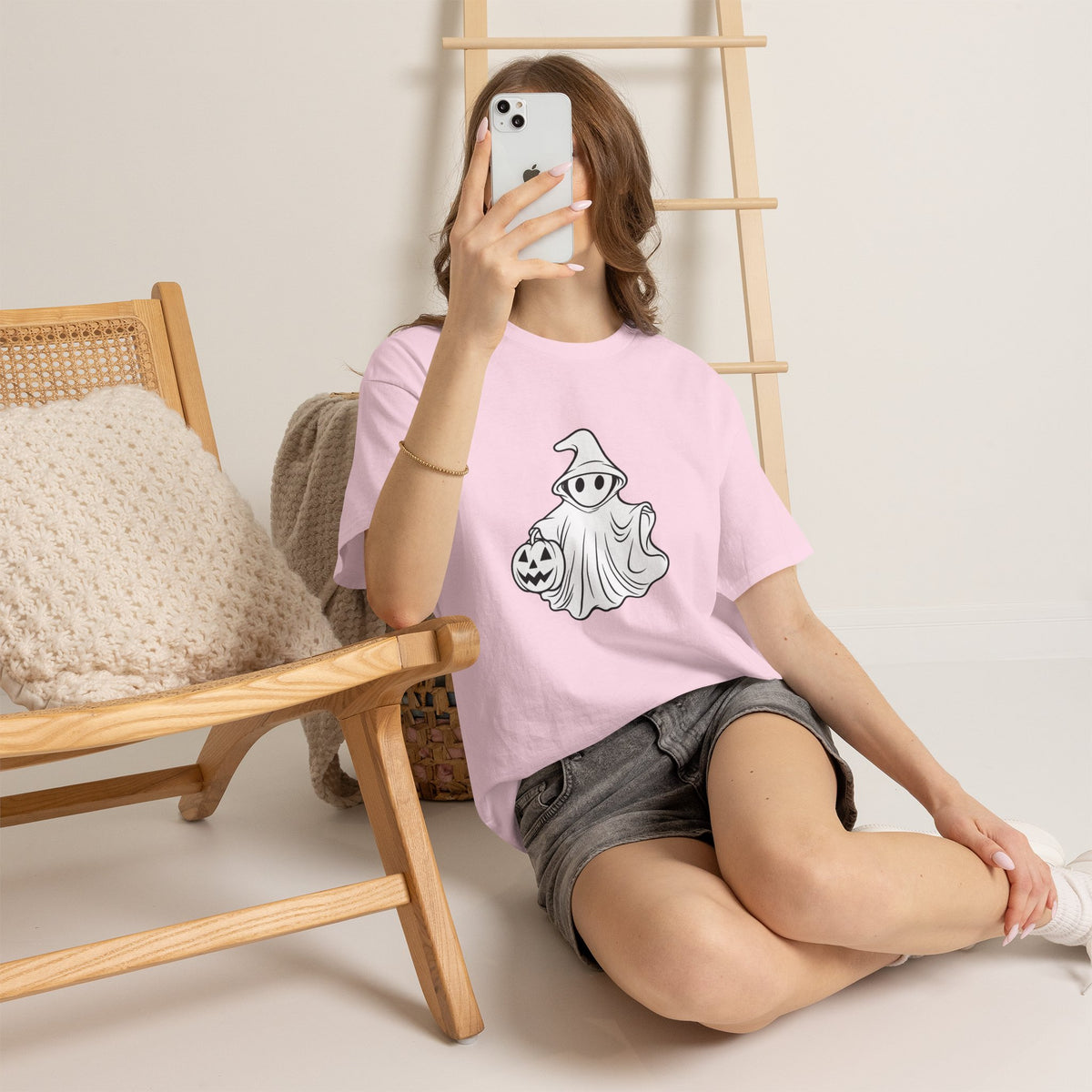 Ghost with Jack-O'-Lantern T-Shirt — Cute Halloween Graphic Tee Printify