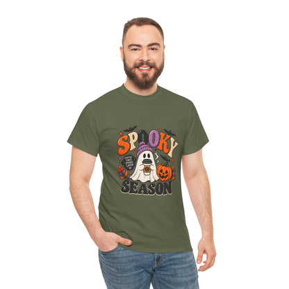 Spooky Season Halloween T-Shirt — Cute Ghost, Pumpkin & Bat Graphic Tee Printify