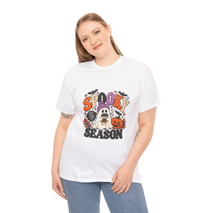 Spooky Season Halloween T-Shirt — Cute Ghost, Pumpkin & Bat Graphic Tee Printify