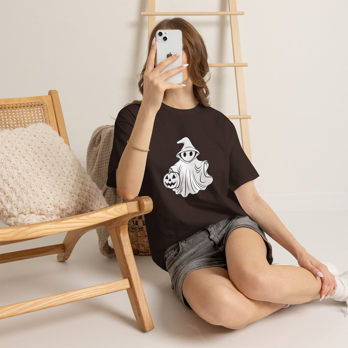 Ghost with Jack-O'-Lantern T-Shirt — Cute Halloween Graphic Tee Printify
