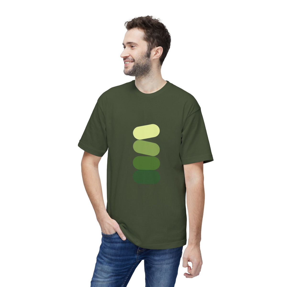 Minimal Green Stack T-Shirt — Abstract Stacked Stones Graphic Printify