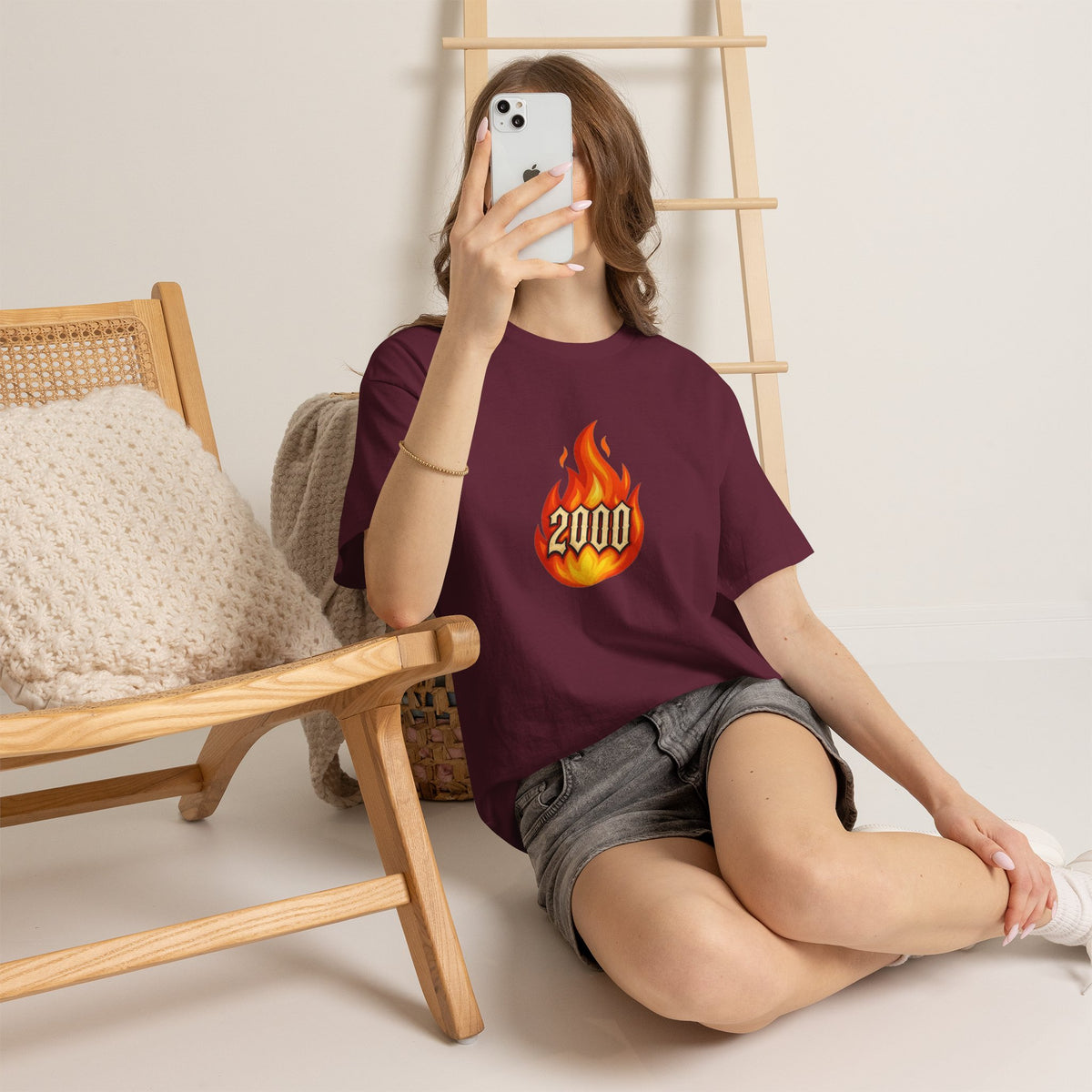 2000 Flame Graphic Tee — Retro Y2K Flame Shirt Printify