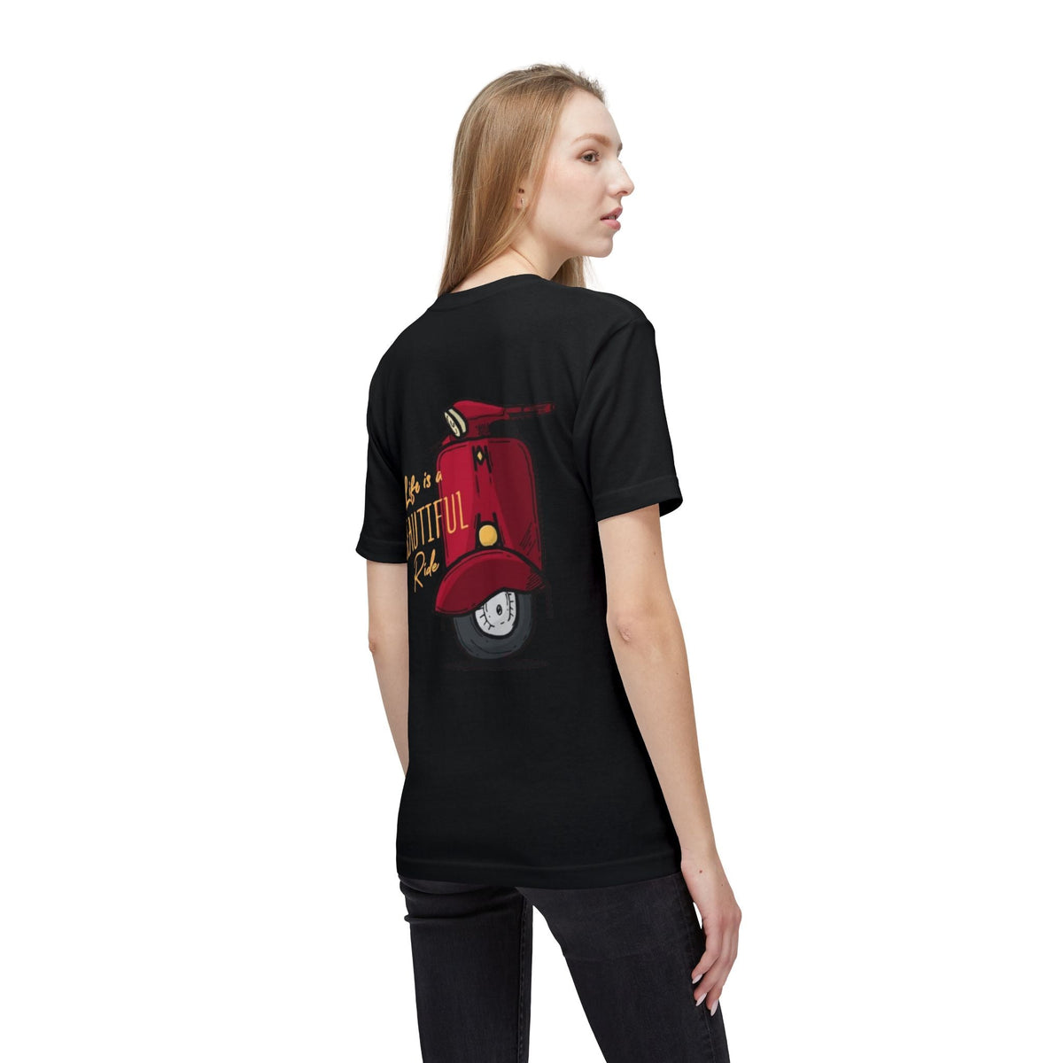 Life Is a Beautiful Ride Scooter T-Shirt — Vintage Red Vespa Graphic Tee Printify