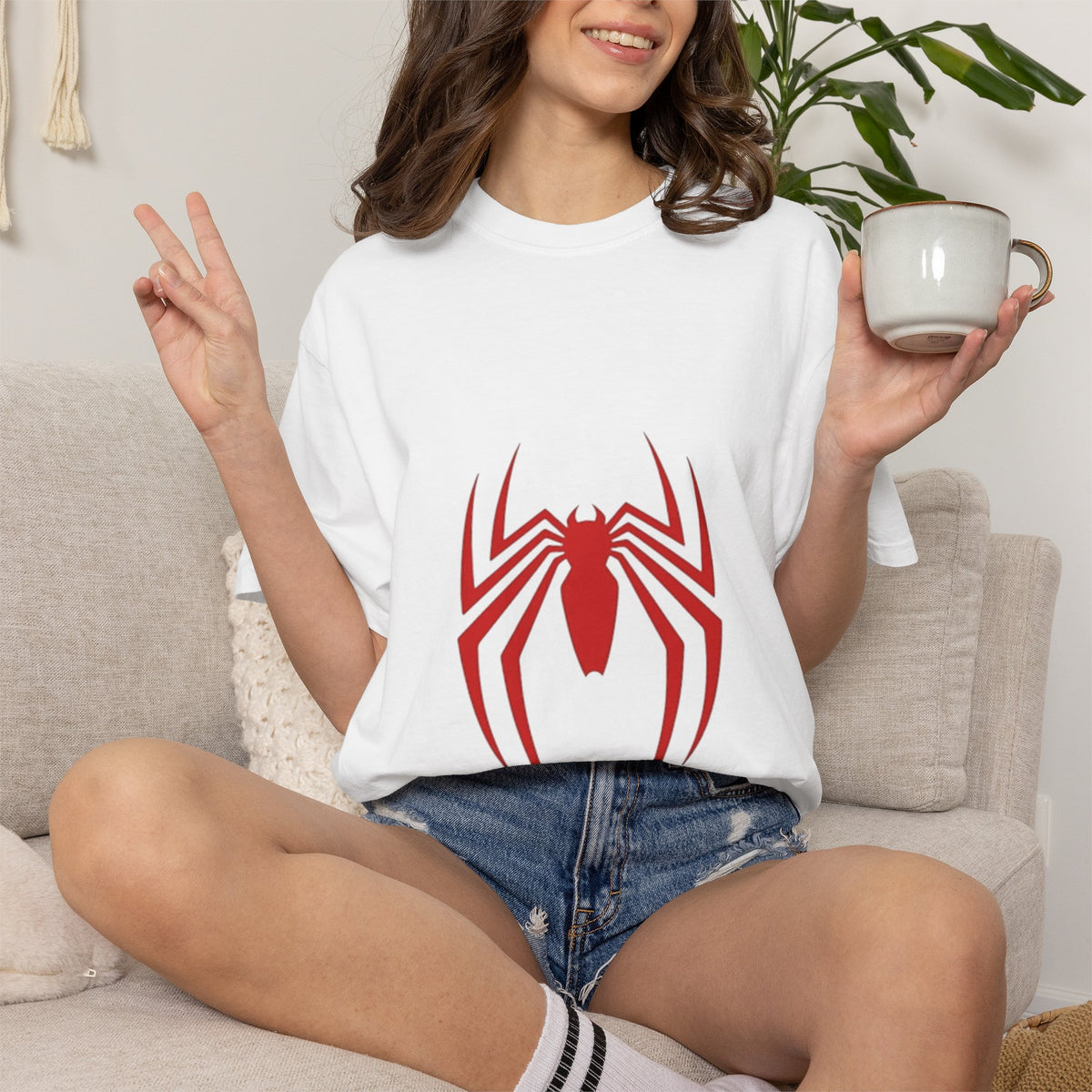 Spider Emblem T‑Shirt — Red Arachnid Graphic Tee Printify