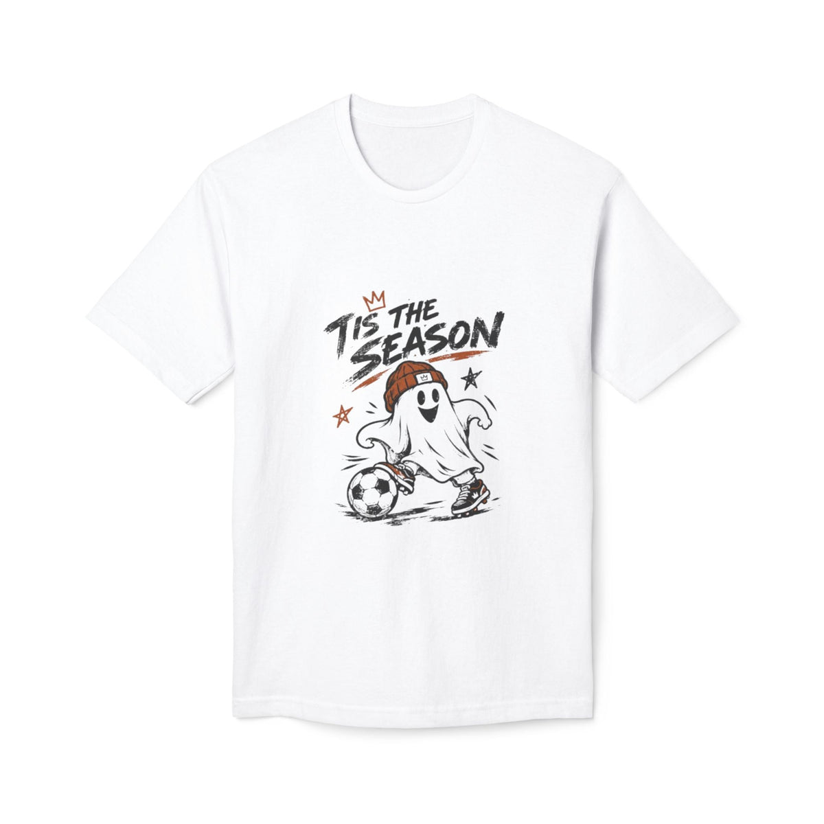 T-Shirt — "'Tis the Season" Soccer Ghost Graphic Tee Printify